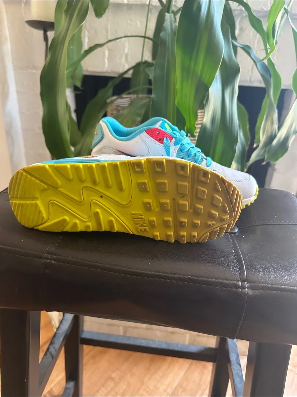 Nike Kids White, Teal & Yellow Lace-Up Sneakers